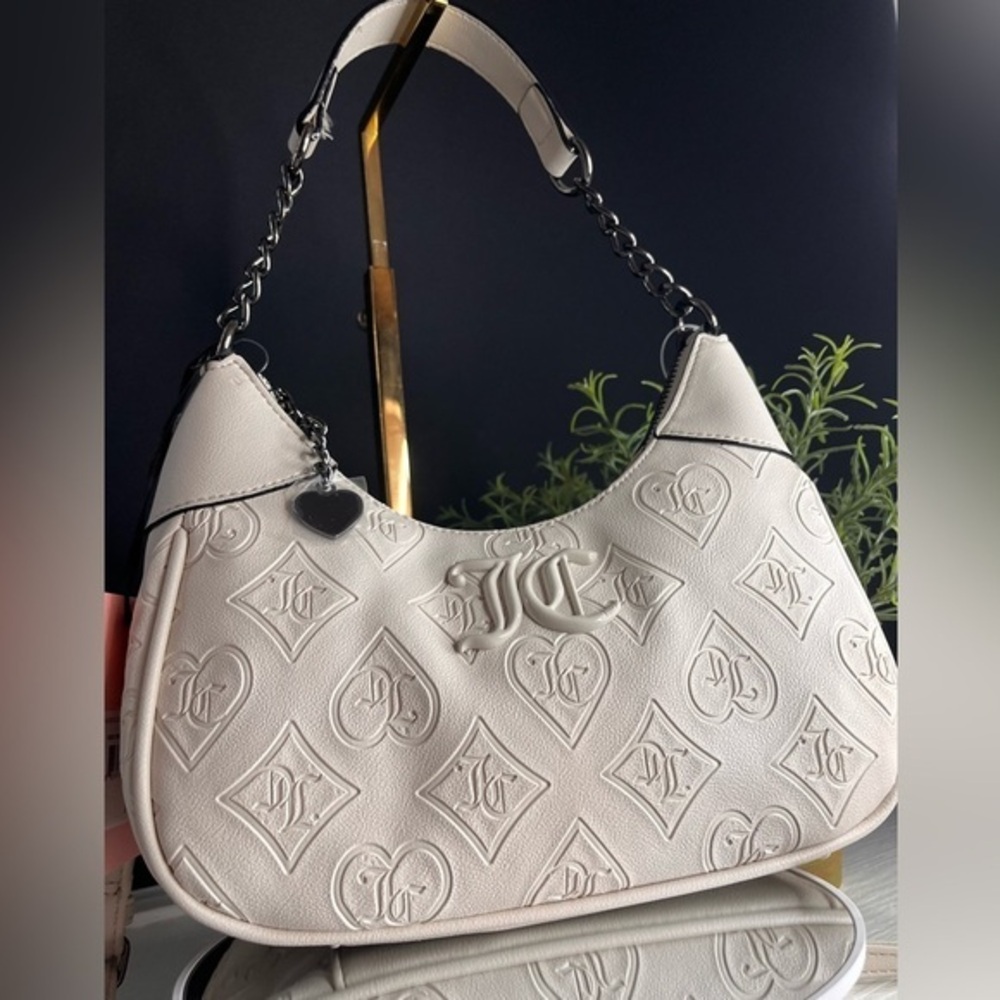 Juicy Couture Good Times Shoulder Bag Juicy Cream Embossed Chain NWT